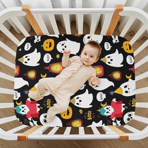 Qilmy Halloween Ghosts Crib Sheet Soft Breathable for Babies