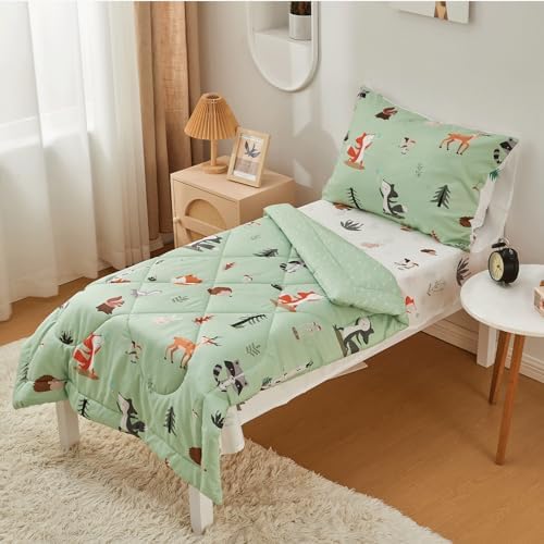 beeweed 4 Pieces Woodland Animal Toddler Bedding Set 1