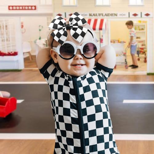 Racing Checkered Black and White Baby Bow Hair Accessory