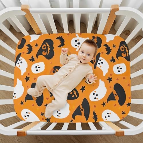 Qilmy Cute Ghost Witch Fitted Crib Sheet for Baby
