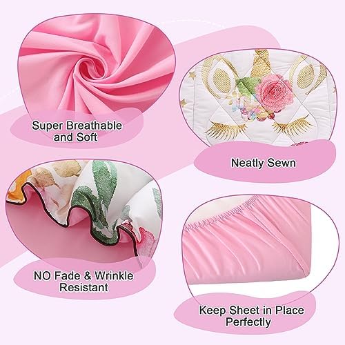 Wowelife Unicorn Toddler Bedding Set 4 Piece