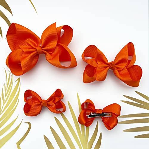 6PCS Orange Grosgrain Hair Bows with Alligator Clips for Girls