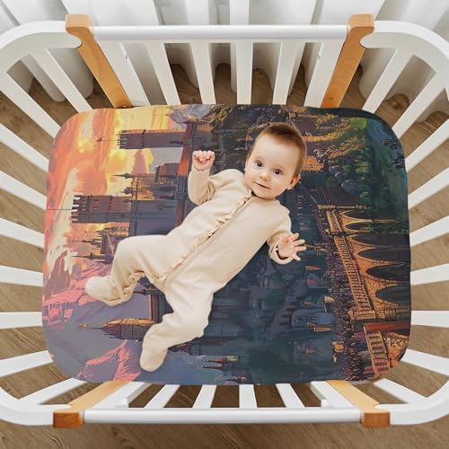 Wajiw Castle Crib Sheets Soft Breathable Fitted 28x52In