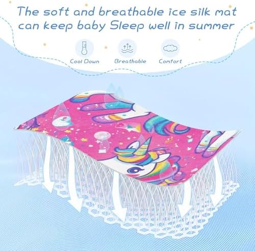 Cooling Rainbow Unicorn Baby Mattress Protector 28x52