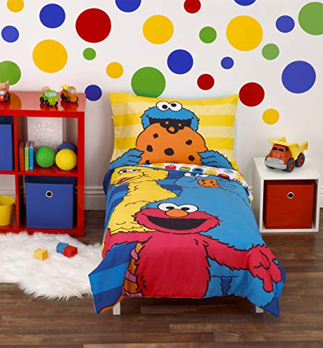 Sesame Street Best Friends 4 Piece Toddler Bed Set - Blue Red Yellow Green