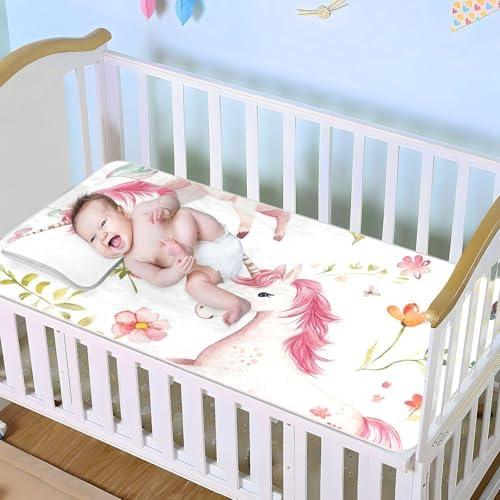 Cooling Cartoon Unicorns Baby Crib Mattress Pad