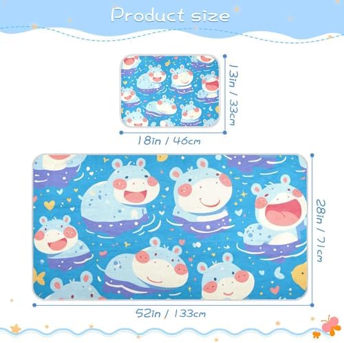 Cooling Blue Hippo Baby Mattress Pad 28x52 Reusable Crib Cover