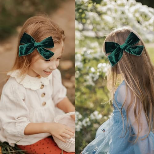 2PCS Velvet Hair Bows with Alligator Clips Green