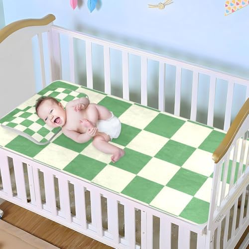 Green Beige Checker Plaid Cooling Baby Crib Mattress Sheet 28x52