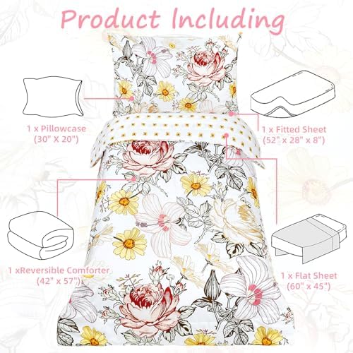 HNHUAMING Toddler Girl Bedding Set 4 Piece