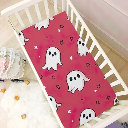 Qilmy Kawaii Cartoon Ghosts Fitted Crib Sheet for Girls and Boys