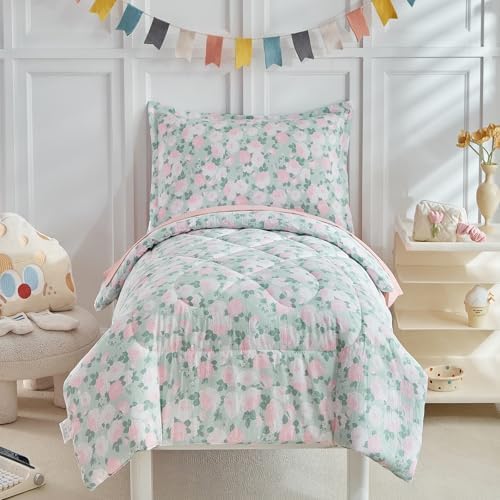 DuShow Toddler Girl Bedding Set 4pcs Green Floral Comforter Set