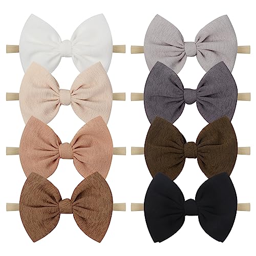 Lanmerry Big Bows Hairbands 8 PCS Handmade Tan Baby Girl Headbands