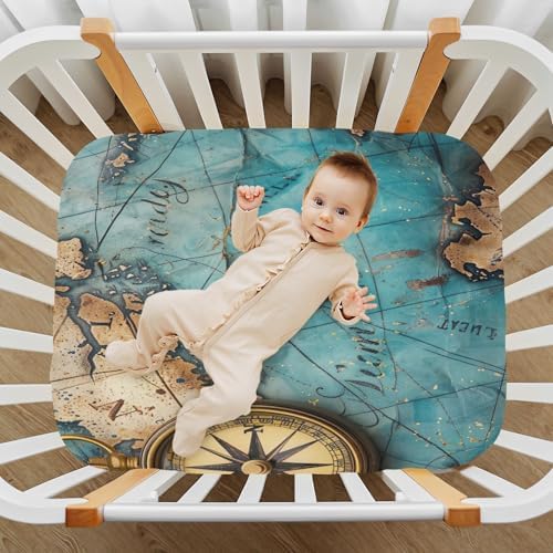 Wajiw Ocean Map Crib Sheets for Girls and Boys