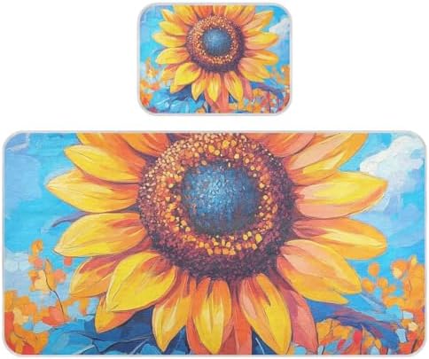 Blue Cartoon Sunflower Cooling Mattress Pad for Baby Toddler