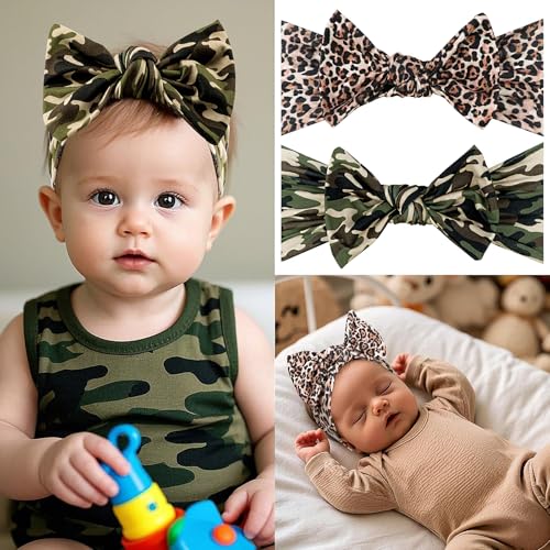 LemonSpace Leopard Camo Baby Headband with Bow