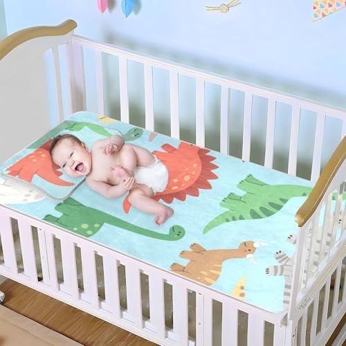Blue Dinosaur Cooling Baby Waterproof Crib Mattress Pad
