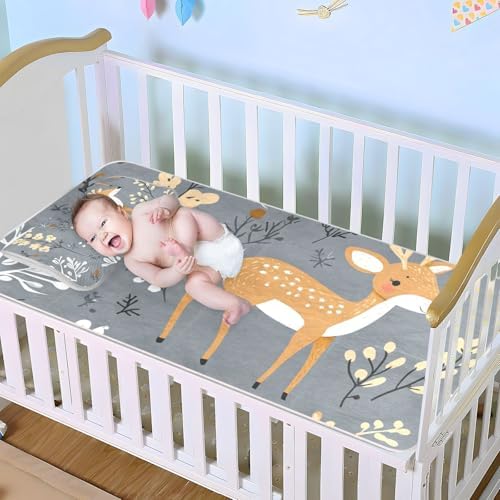 Cartoon Funny Deer Gray Cooling Baby Mattress Pad 28x52