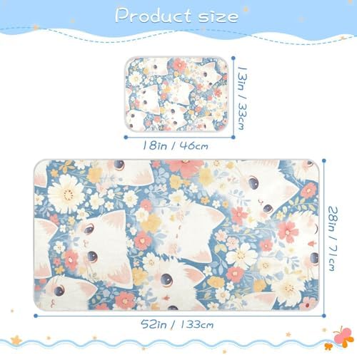 Cooling Cartoon Cat Design Baby Mattress Pad 28x52 Waterproof Washable