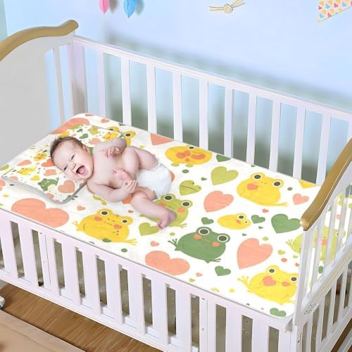 Frog Cartoon Cooling Baby Mattress Pad Protector 28x52 Reusable