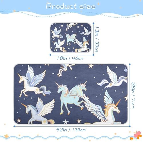 Cooling Cartoon Unicorns Pegasus Crib Mattress Pad 28x52