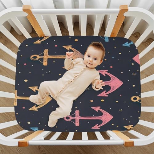 Wajiw Rainbow Anchor Crib Sheet for Standard Size Mattress