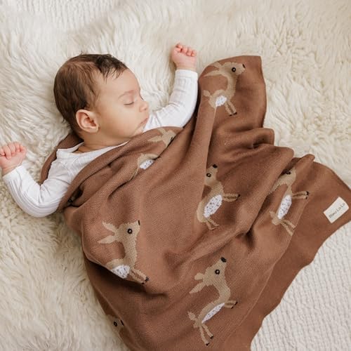 Bleu La La Knit Baby Swaddling Blanket - Deer Mocha