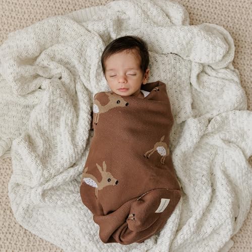 Bleu La La Knit Baby Swaddling Blanket - Deer Mocha