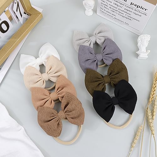 Lanmerry Big Bows Hairbands 8 PCS Handmade Tan Baby Girl Headbands
