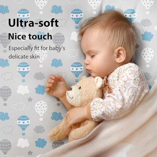 FIEMOL 3 Pack Crib Sheets Neutral Blue Cloud Animals Microfiber