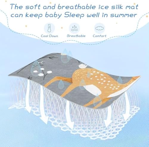 Cartoon Funny Deer Gray Cooling Baby Mattress Pad 28x52
