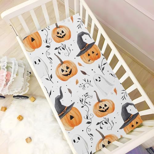 Qilmy Halloween Pumpkin Crib Sheet for Babies