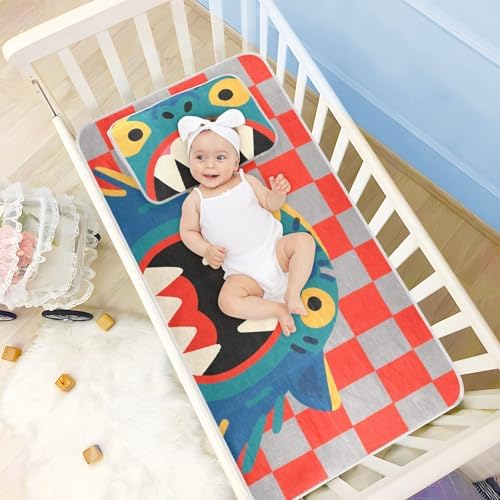 Red and Gray Checkered Cooling Baby Mattress Cover 28x52