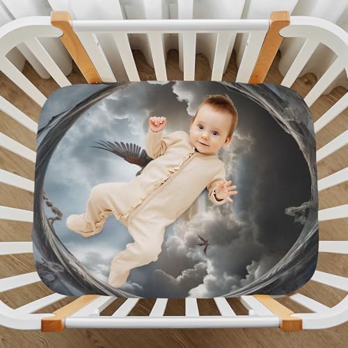 Wajiw Cloud with Birds Crib Sheets for Girls and Boys