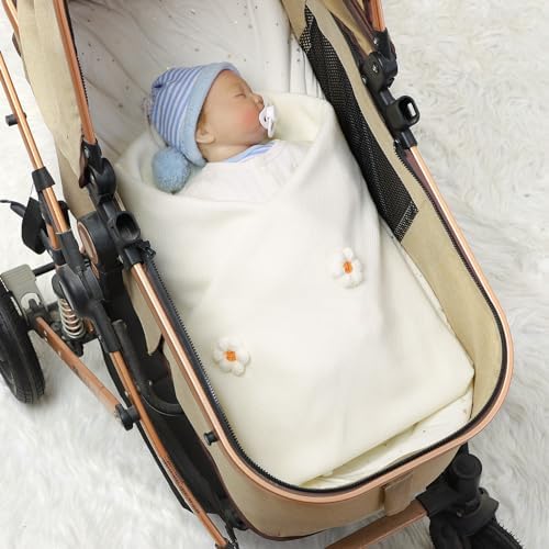 DovFanny Soft Acrylic Baby Blanket with Handmade Flowers
