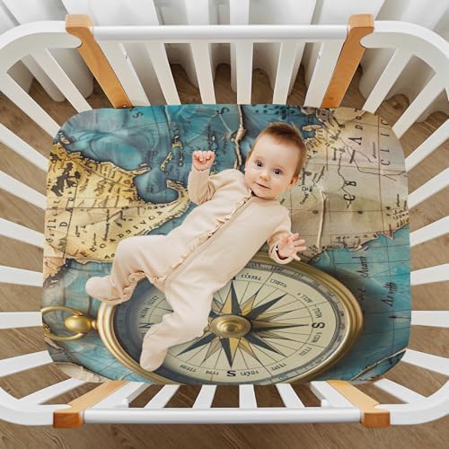 Wajiw Ocean Map Crib Sheet for Standard Size Mattress