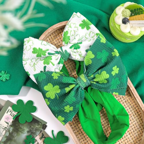 St Patricks Day Baby Headbands Set of 2 Green Shamrock Bows