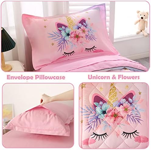 KINBEDY Toddler Bedding Set 4 Piece Pink Unicorn