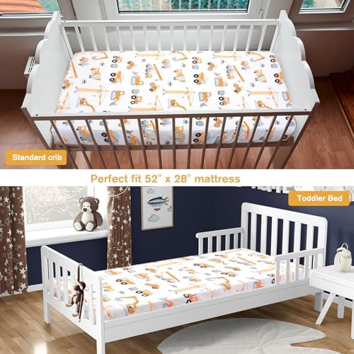 JISEN Soft Breathable Crib Sheet for Boys Girls 52x28 Inch