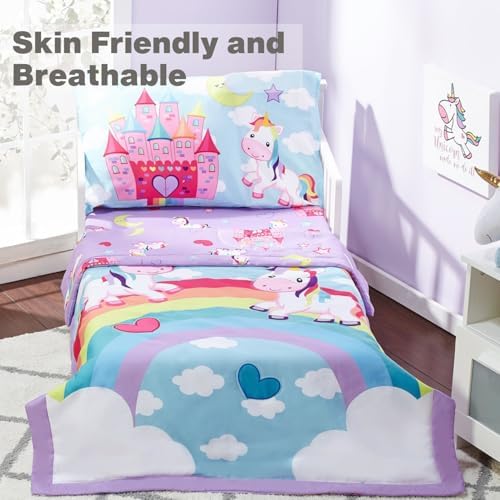 EVERYDAY KIDS 4 Piece Toddler Bedding Set - Unicorn Dreams