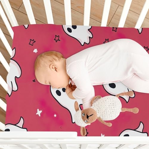 Qilmy Kawaii Cartoon Ghosts Fitted Crib Sheet for Girls and Boys