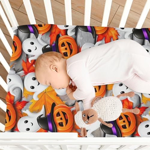 Qilmy Halloween Pumpkins Fitted Crib Sheet for Kids