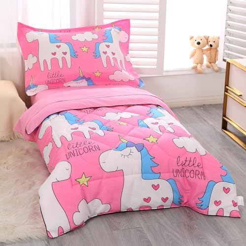 Wowelife Unicorn Toddler Bedding 4 Piece Set