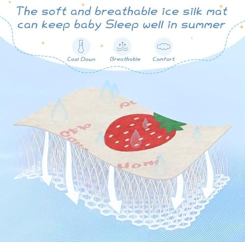 Cooling Strawberry Crib Mattress Pad 28x52in Waterproof for Baby Toddler