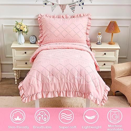 Pink Boho Tufted Toddler Bedding Set 4-Piece