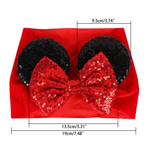UHOMENY Baby Mouse Ears Headband Pink Velvet with Sequin Bows