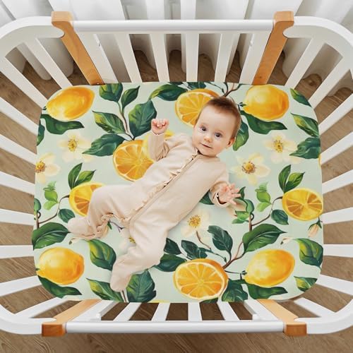 Wajiw Lemons Crib Sheets Soft Breathable Fitted 28x52In