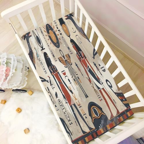 Wajiw Egyptian Figures Crib Sheets Soft Breathable Fitted 28x52In 1