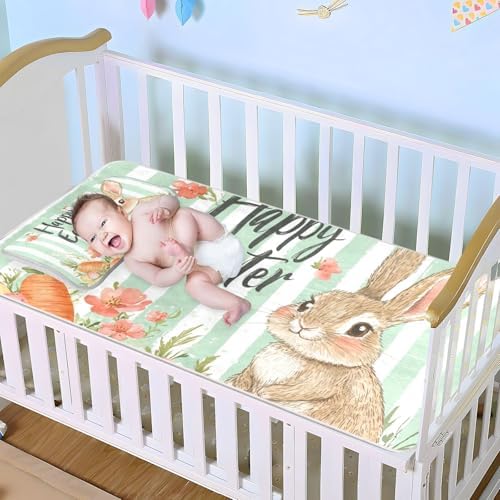 Cooling Baby Mattress Pad 28x52in Easter Cartoon Rabbit Design