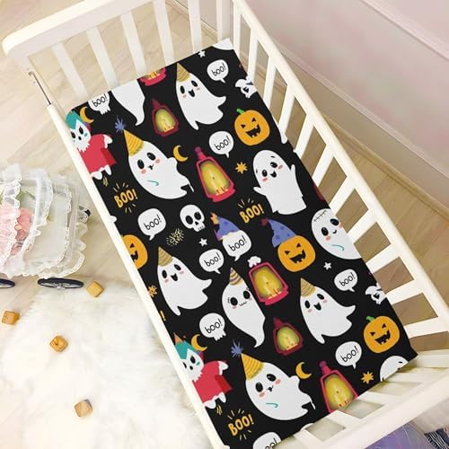 Qilmy Halloween Ghosts Crib Sheet Soft Breathable for Babies